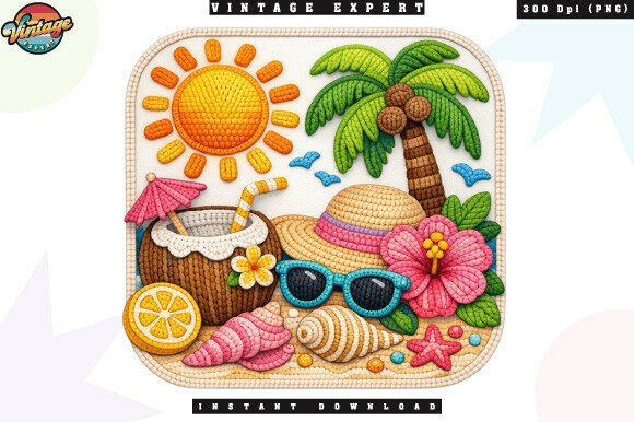 Coconut Palm Summer Beach Crochet PNG: Your Vacation Vibe Asset