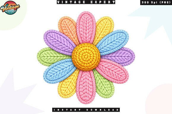 Colorful Daisy Flower Crochet Yarn PNG: A Handmade Design Essential